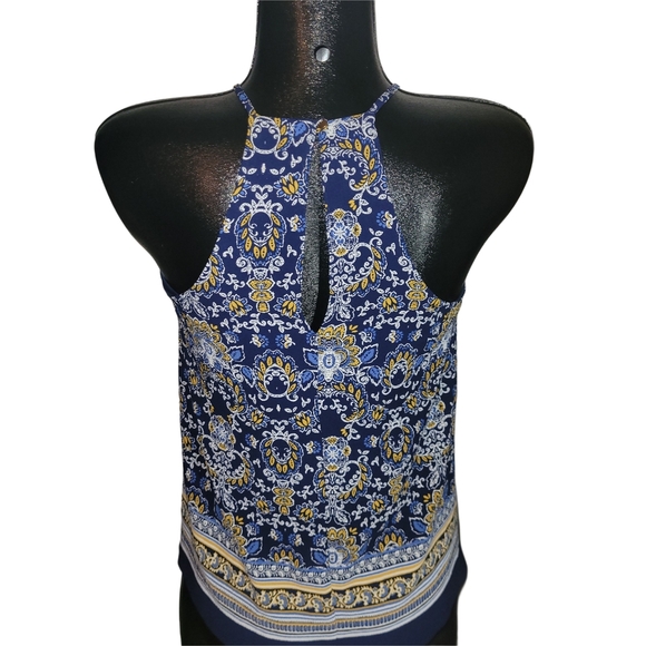 Active USA Blue Paisley Halter Tank Top S - Picture 5 of 6